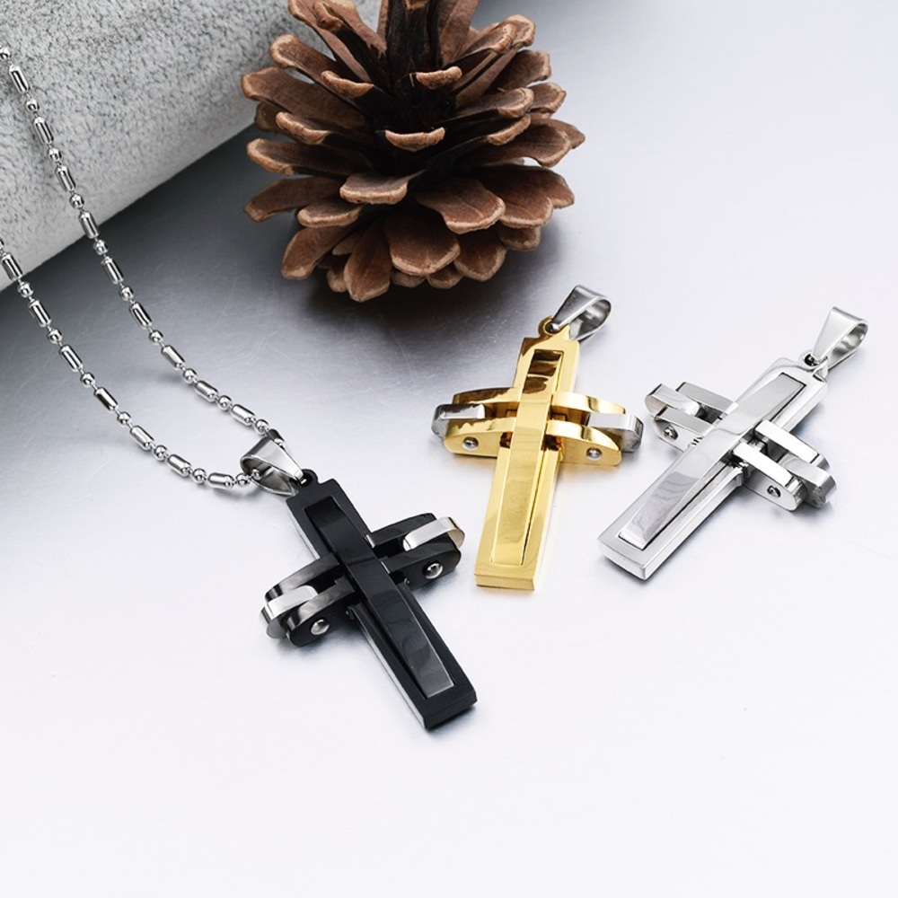 Unisex Stainless Steel Cross Pendant Necklace - Picture 11 of 12